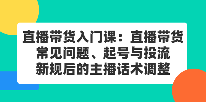 直播带货入门课：直播带货常见问题、起号与投流、新规后的主播话术调整网创吧-网创项目资源站-副业项目-创业项目-搞钱项目网创吧