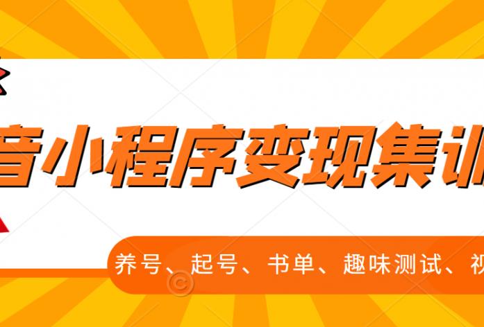 抖音小程序变现集训课，养号、起号、书单、趣味测试、视频剪辑，全套流程网创吧-网创项目资源站-副业项目-创业项目-搞钱项目网创吧