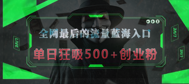 全网最后的流量蓝海入口，半小时引流50+创业粉，单日狂吸500+创业粉网创吧-网创项目资源站-副业项目-创业项目-搞钱项目网创吧